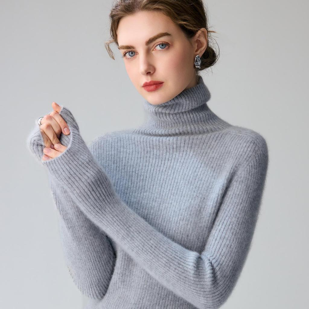 Women's 100% Pure Cashmere Striped High-Neck Slim Fit Sweater - Warm Knitwear for Autumn/Winter 2026