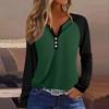 Women's T Shirt Color Block Button Long Sleeve Daily Weekend Fashion Basic V- Neck Regular Top