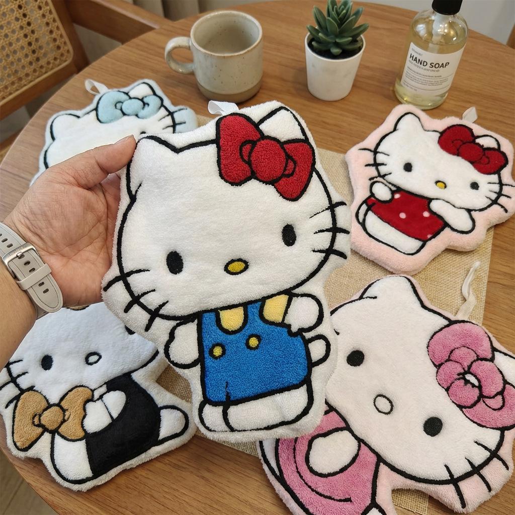 Children's Cute Cartoon Cat Hand Towel, Double-Layer Thick Coral Fleece, Hanging Design for Hand Washing