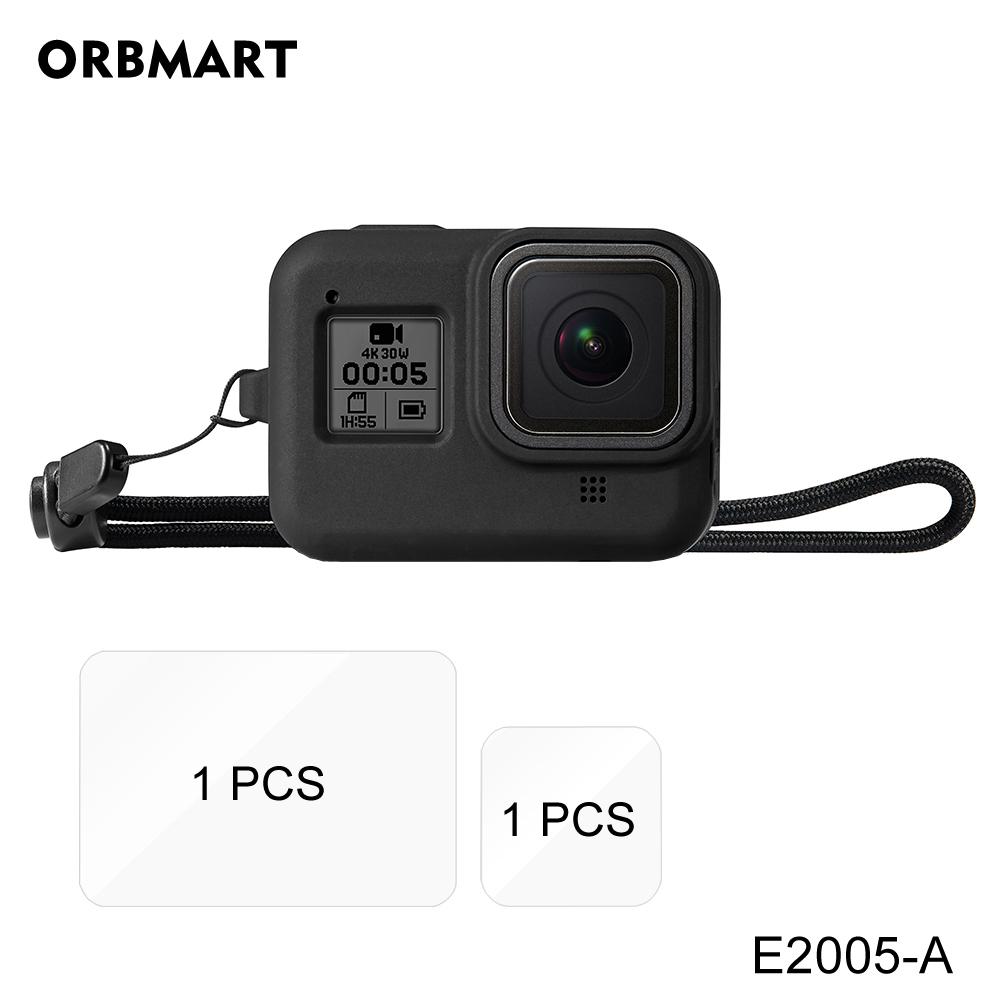 Silicone Case for GoPro Hero 8 Black Tempered Glass Screen Protector Protective Lens Film Housing Cover for Go Pro 8 Accessories