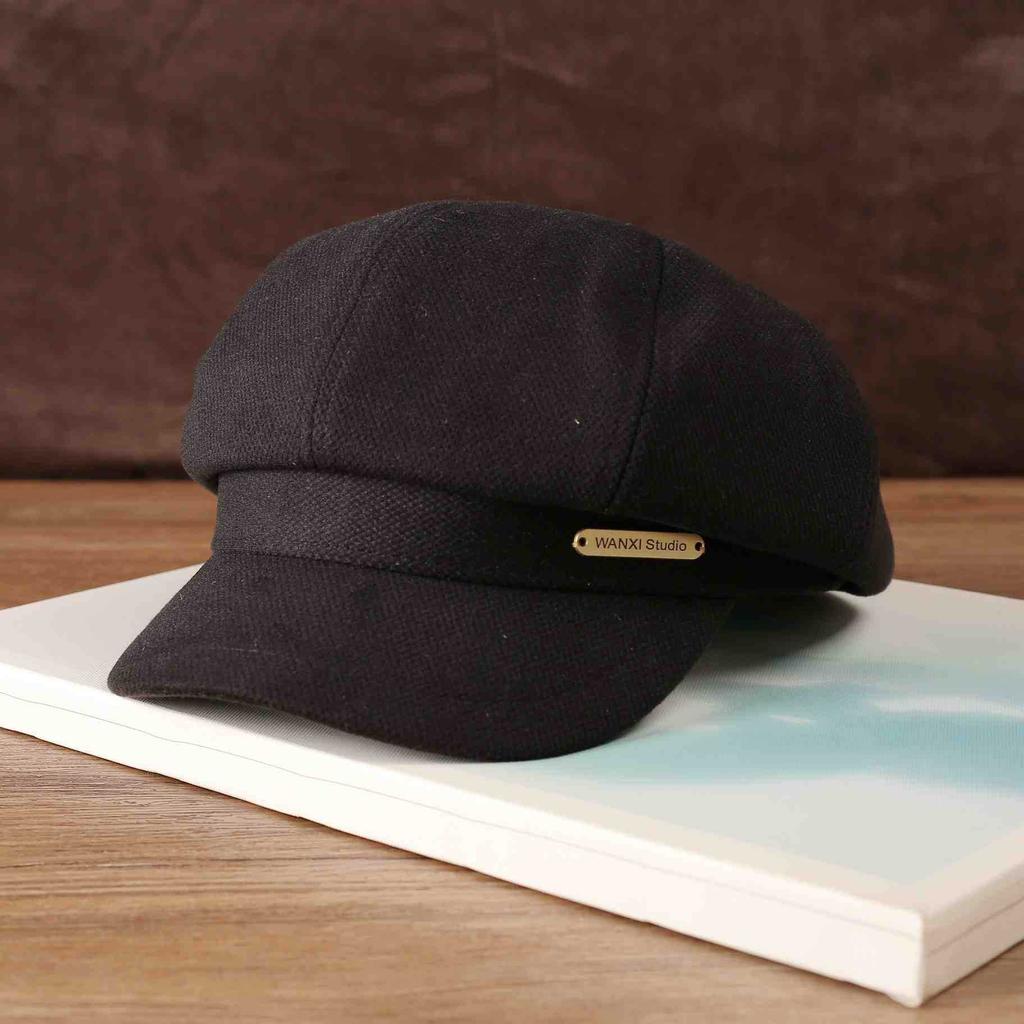 Pălărie Nouă pentru Femei Retro Versatilă cu Litere Pălărie Octogonală Iarnă Exterior Circumferință Cap Mare Arătând Fața Mică Beretă la Modă