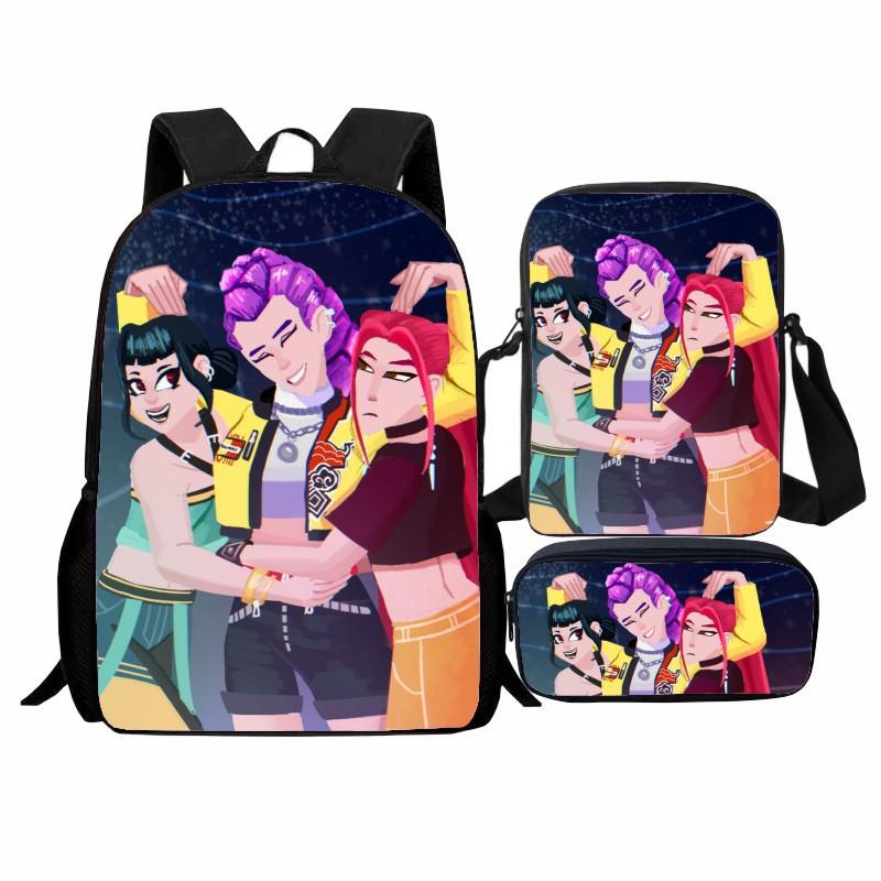 Printed Witch Hunters Student Schoolbag Three-Piece Set, Cartoon K-Pop Backpack Satchel Pencil Case Men And Women
