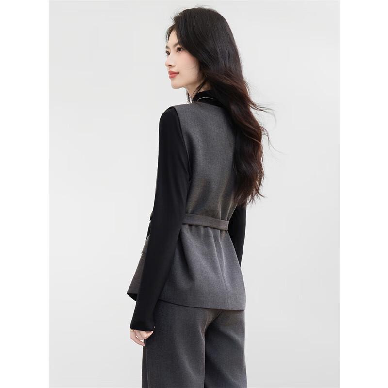 Xinfeiyu Women's Oblique Placket Wool Blend Vest Coat