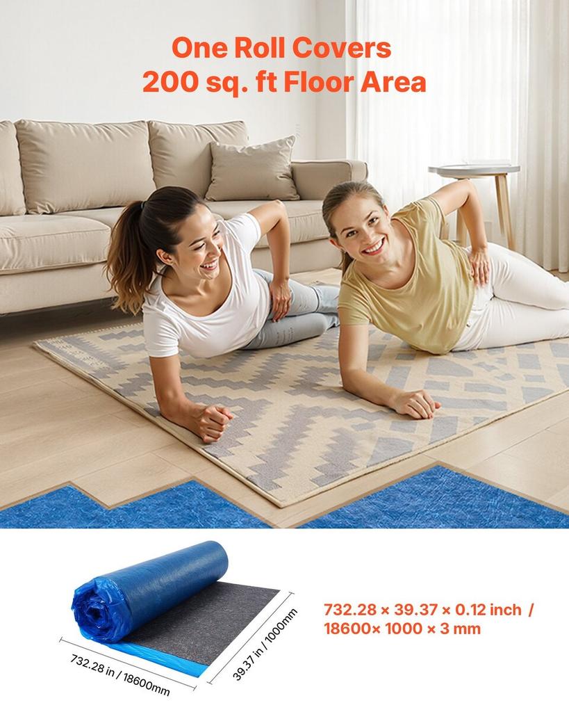 Floor Underlayment 18.6 m² 3mm Sound/Vapor Barrier for Laminate Blue