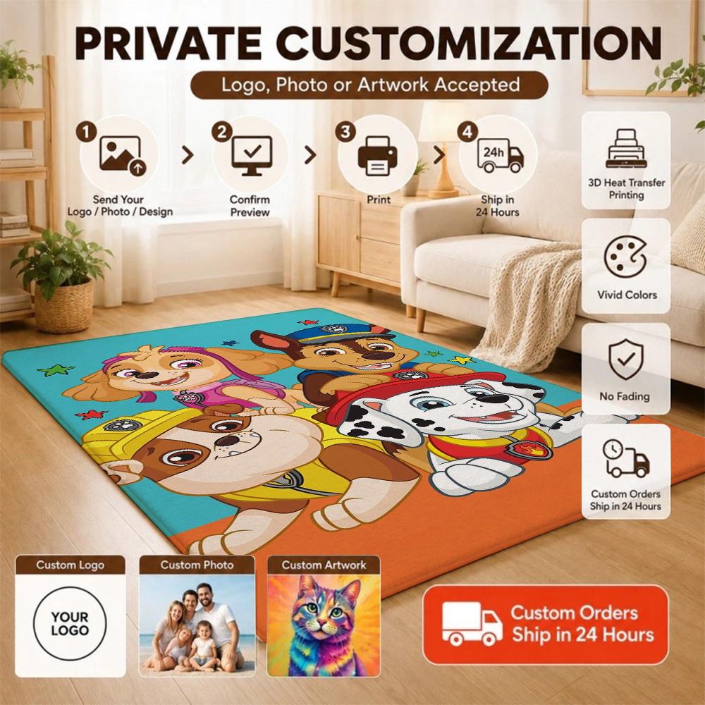 Happy Paw Patrol Pups Theme Rug Thick Nonslip Carpet For Hallway Balcony Study Home Decor Christmas Gift