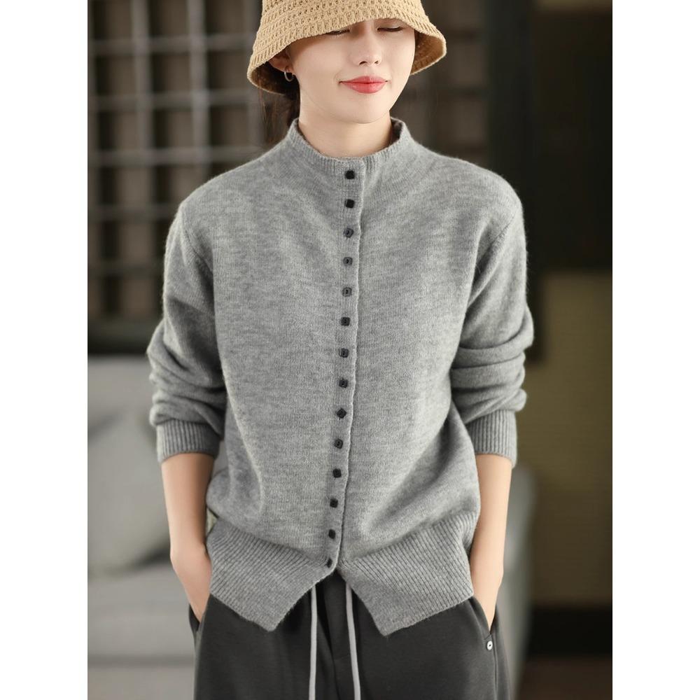 Dimanaf 2025 Women Long Sleeves Pullover Autumn Buttons Sweaters Style Solid Knitting Loose Sweater