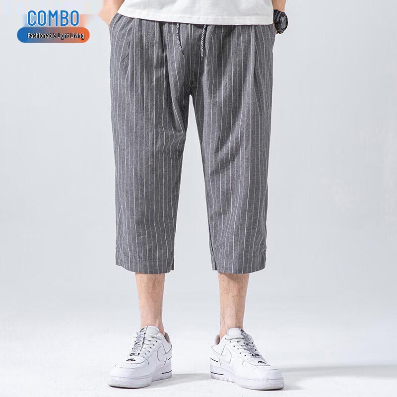 Men s Cotton Linen Blend Casual Capris L