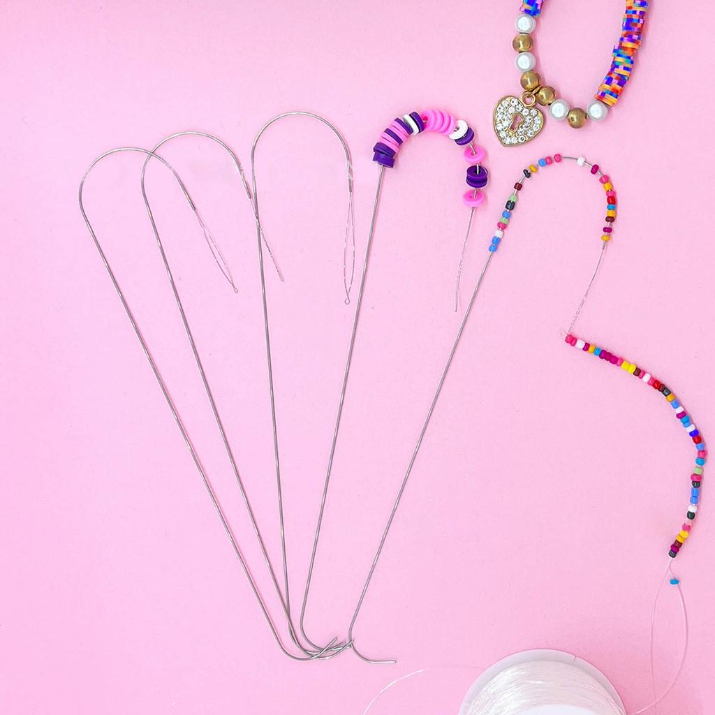 4 Pieces Bead Needle Big Eye Beading Needle 15.5cm Metal Sewing Needle Threading Needle for Beads Large Collapsible