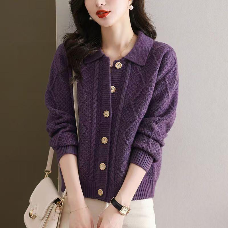 Women's Knitted Cardigan Spring and Autumn Short Fashion Sweater Jacket Top Women
