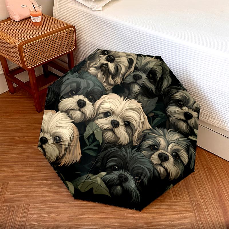 Shih Tzu and Fallen Leaves Pattern, Automatic Folding Umbrella, Portable and Foldable Design, 8 Ribs, a Christmas or Birthday Gift.