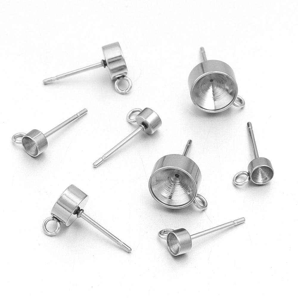 20pcs/lot Stainless Steel Stud Earring Base Settings Fit 4 5 6 8mm Cubic Zircon Stones DIY Jewelry Making Earrings Accessories