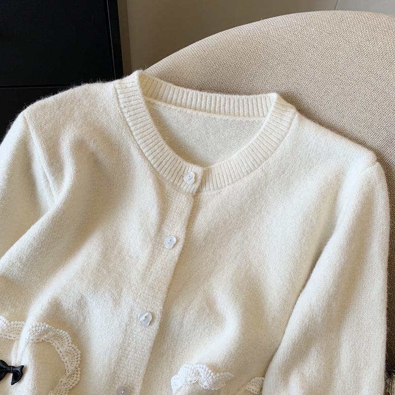 Autumn 2025 Embroidered Heart Button Knit Cardigan & Top Sweater for Women