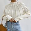 Women Mock Neck Solid Knit Batwing Sleeve Pullover Sweater