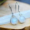 Cute Female White Moonstone Drop Dangle Earrings For Women Vintage Bridal Gold Color Round Wedding Jewelry