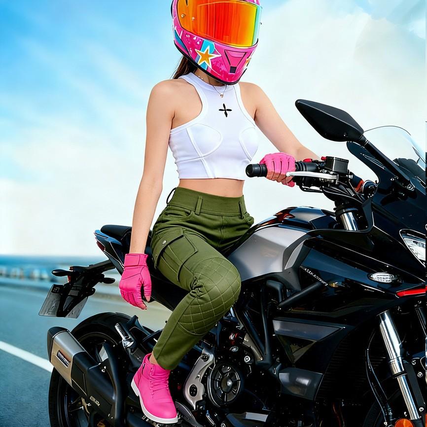 Motorcycle riding pants female rider tooling multi-bag anti-drop, tear-resistant, wear-resistant locomotive pants silicone protective gear