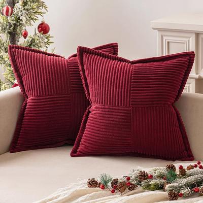 Weihnachts-Cord-Kissenbezüge Boho Dekorativ Rot 18×18 Zoll, Superweicher Kissenbezug Gemütliche Gestreifte Textur Kissenbezug