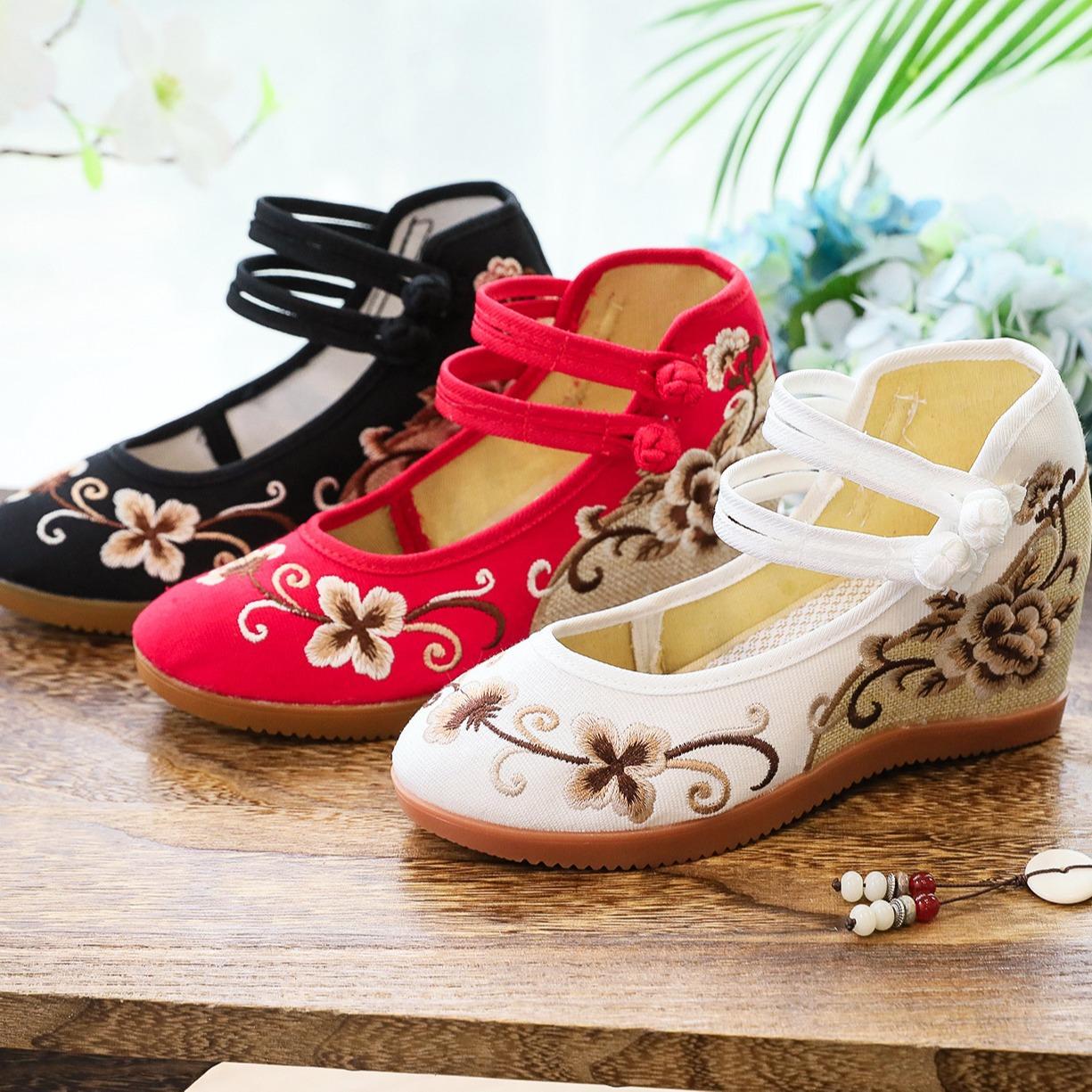 

High heels, single shoes, wedge heel embroidered cloth shoes, ancient style, national style, spring and autumn women s cloth shoes and women s shoes 35