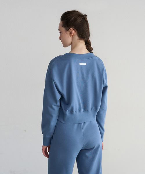 Reina Mora Dewey V-Neck Crop Sweatshirt Infinity Blue 2