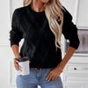 Women's Loose Round-Neck Pullover Diamond Textured Knitted Sweater Long Sleeved Tops