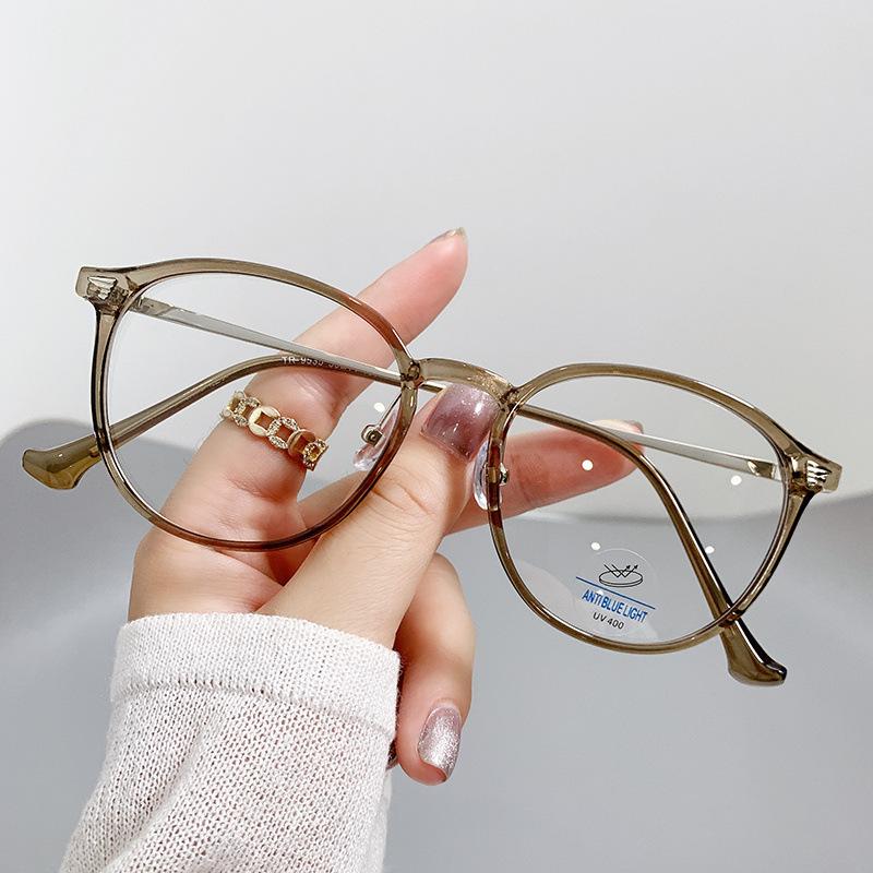 Myopia glasses retro glasses anti-blue light glasses plain flat glasses cold brown can be matched with degree round frame black frame