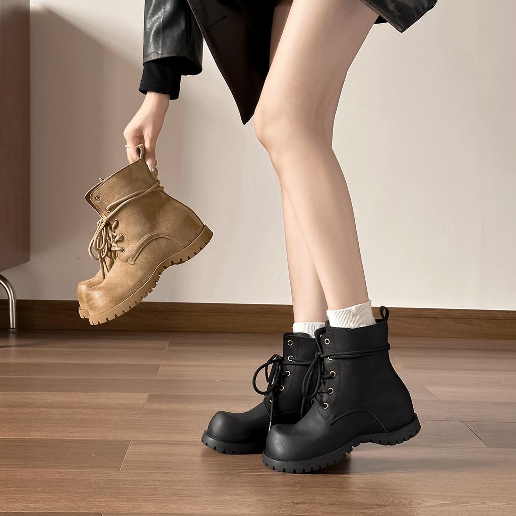 Big head Maillard muffin platform short boots women's 2026 new spring comfortable soft sole single boots British Martin boots