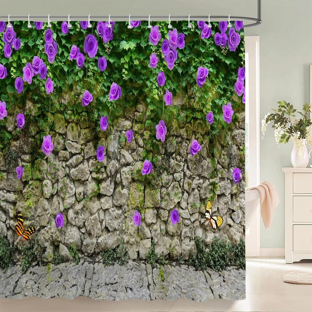 3D Schöne bunte Blumenlandschaft Druck Badezimmer Wasserdichte Duschvorhang Polyester Vorhang Heimdekoration Vorhang