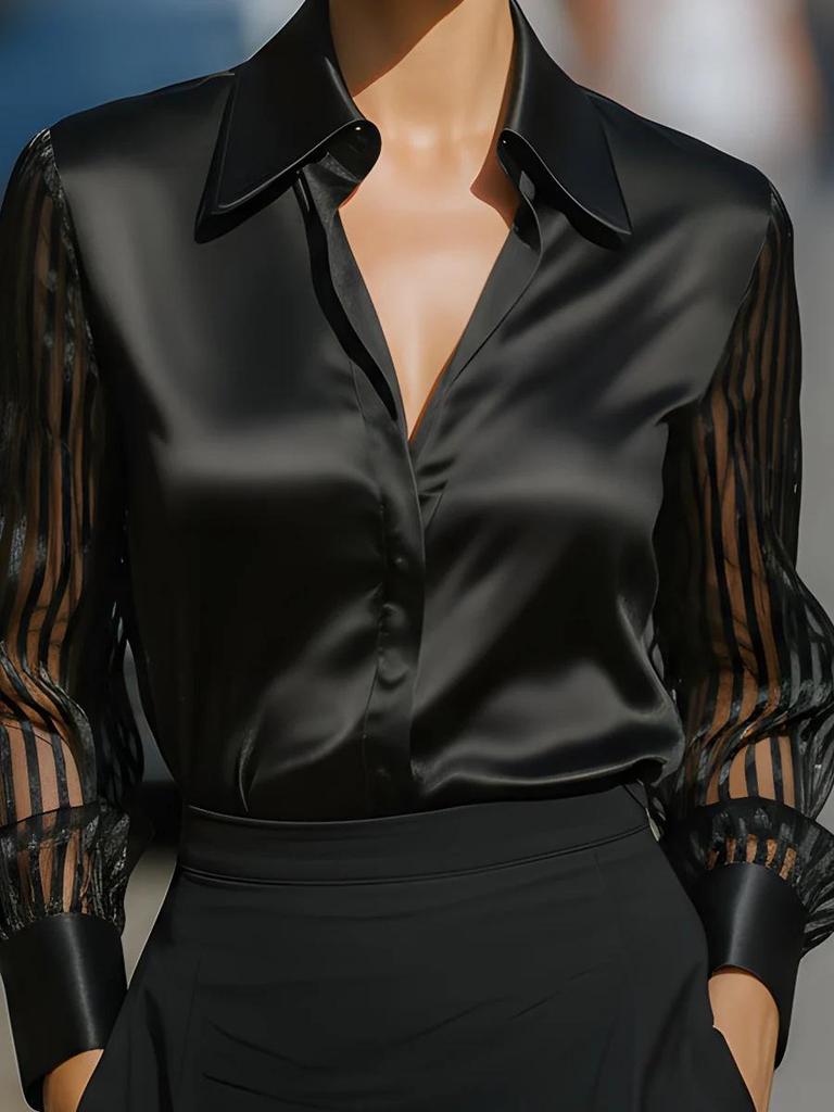 Women's Autumn Solid Color Satin Long Sleeve Shirt