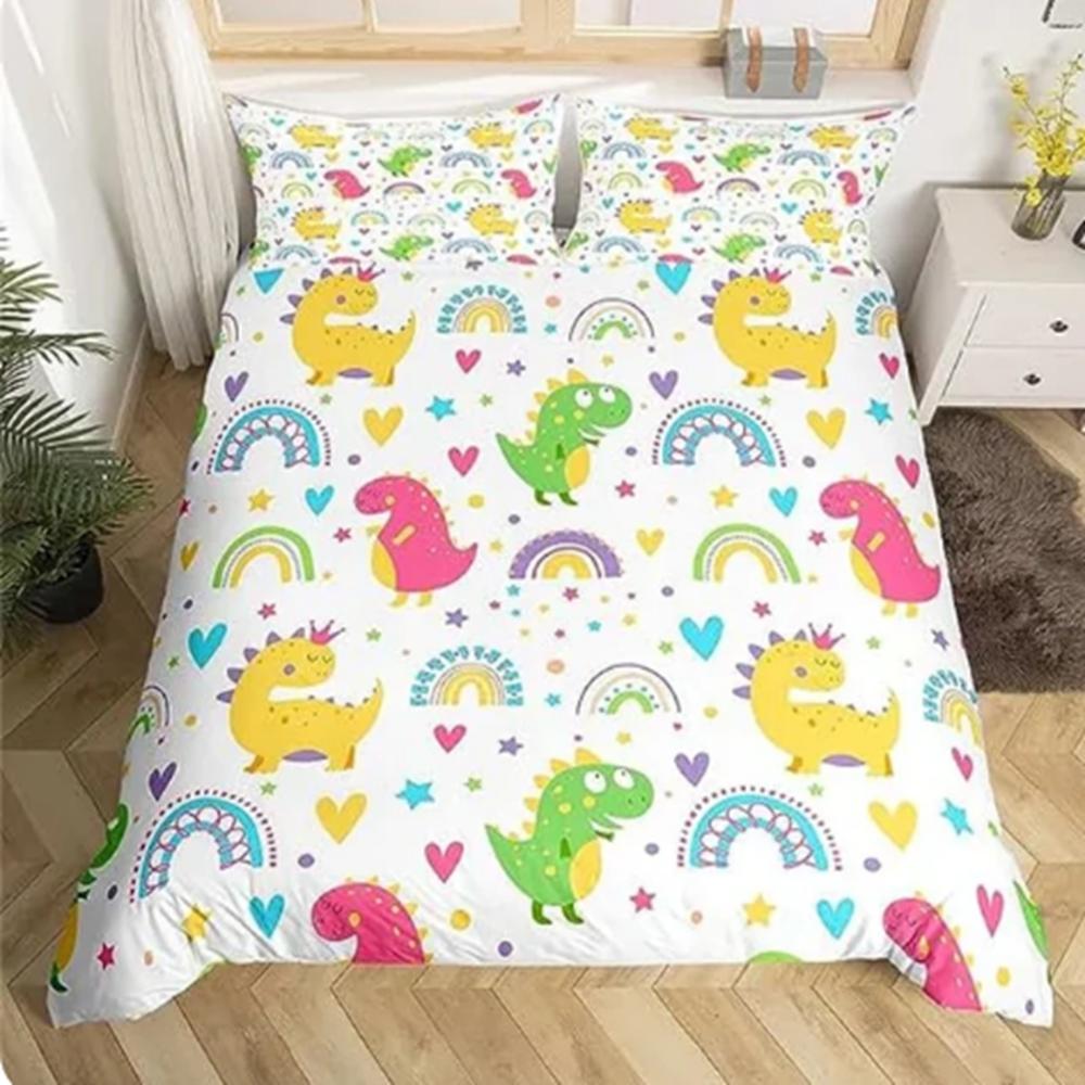 Rainbow Duvet Cover Cartoon Bed Room 3-Piece Set Children Cute Polyester Soft Breathable Comforter Animation Bedding