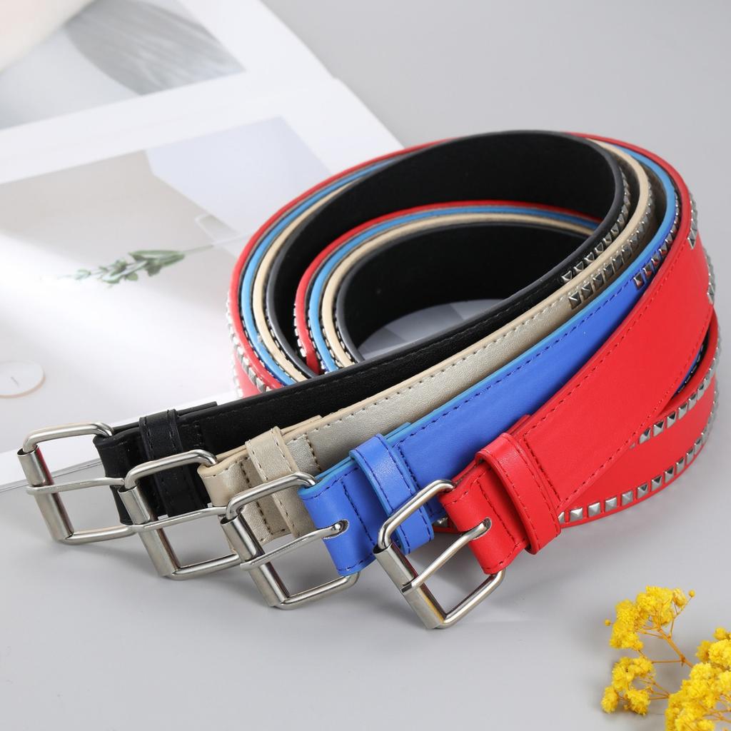 Ladies Square Rivet Belt Pu Belt Sweet Commuter Temperament Wind Belt