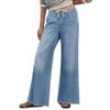Womens Wide Leg Flare Jeans Casual Drawstring High Waist Vintage Denim Pants With Pockets