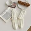 Womens Cotton Mid-Calf Socks With Bow Detail Japanese Style Ribbed Crew Soft Breathable Stackable Teens Young Adults