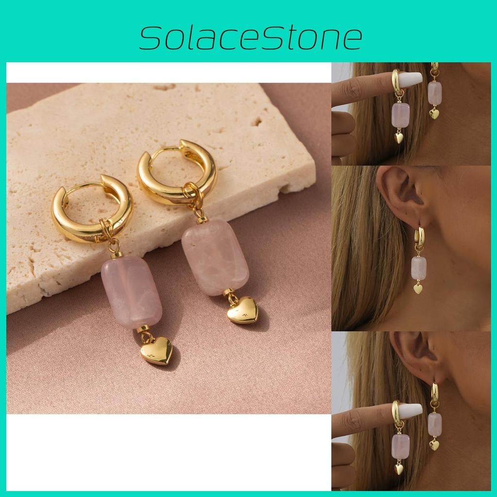 Elegant European Style Natural Stone Heart Drop Earrings For Ladies