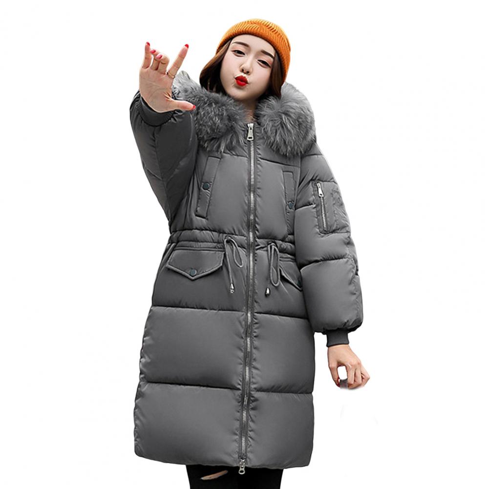 Manteau d'hiver Doudoune Veste Femme Fourrure Capuche Fourrure Épaisse Rembourrée Taille à Cordon de Serrage Fermeture Éclair Longueur Moyenne Manteau en Coton