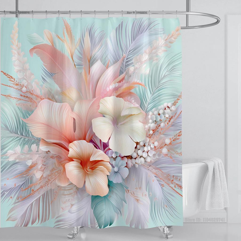 3d Flower Floral Shower Curtain Waterproof Shower Curtain Polyester Fabric 3D Printed Curtain Bathroom Decoration with Hooks