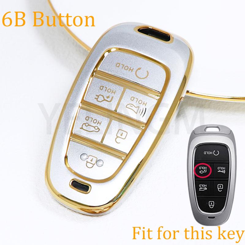6 Buttons Tpu Car Key Case Cover Keychain For Hyundai Ioniq 5 Solaris Sonata Hybrid Nexo Nx4 New Grand Santa Fe Tucson