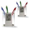 Transparent Pen Holder Container Cock Pencil Alarm LCD Digital Calendar Thermometer
