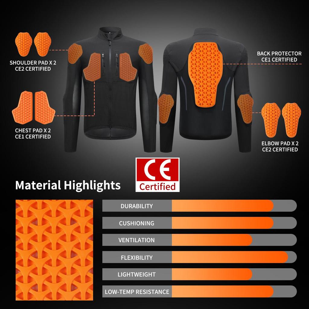 Wosawe Męska Odzież Motocyklowa z Certyfikatem CE Ochraniacze Klatki Piersiowej Ochraniacze Pleców Ochraniacze Ramion i Łokci Zdejmowane Miękkie Ochraniacze Kurtka Motocyklowa