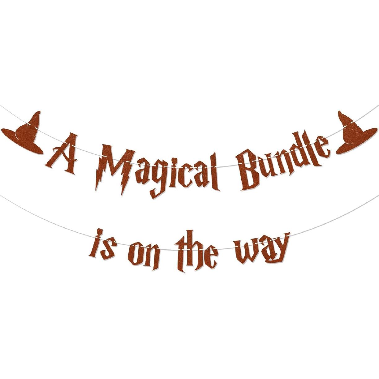 A Magical Bundle is on the Way Banner - Magical Theme Baby Shower Decor, Magical Wizard Baby Shower Decorations Brown коричневый