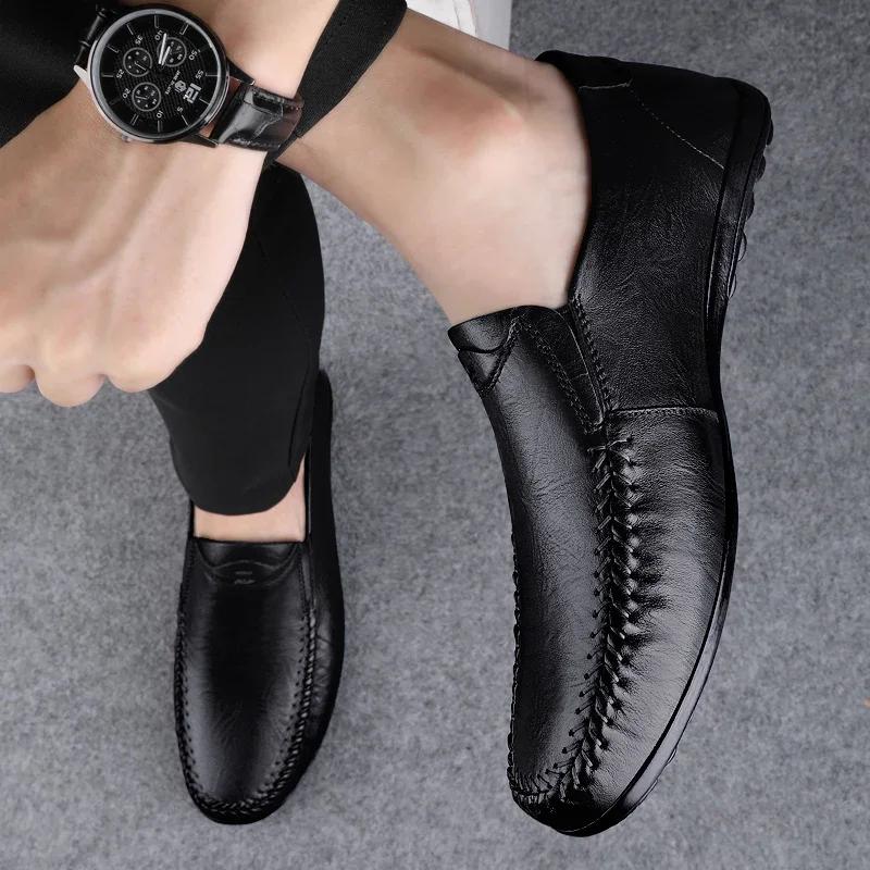 Fashion All-match Walking Men's Shoes High-end Handmade Genuine Leather Men Loafers Italian Flats Luxury Brand Light Mens Casual Shoes