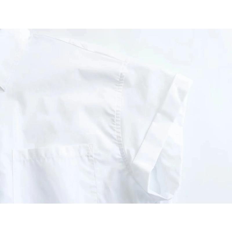 Dámská módní zkrácená popelínová košile Dámská ležérní klopa Krátký rukáv Kapsa Vpředu Knoflíky Všestranný dámský top