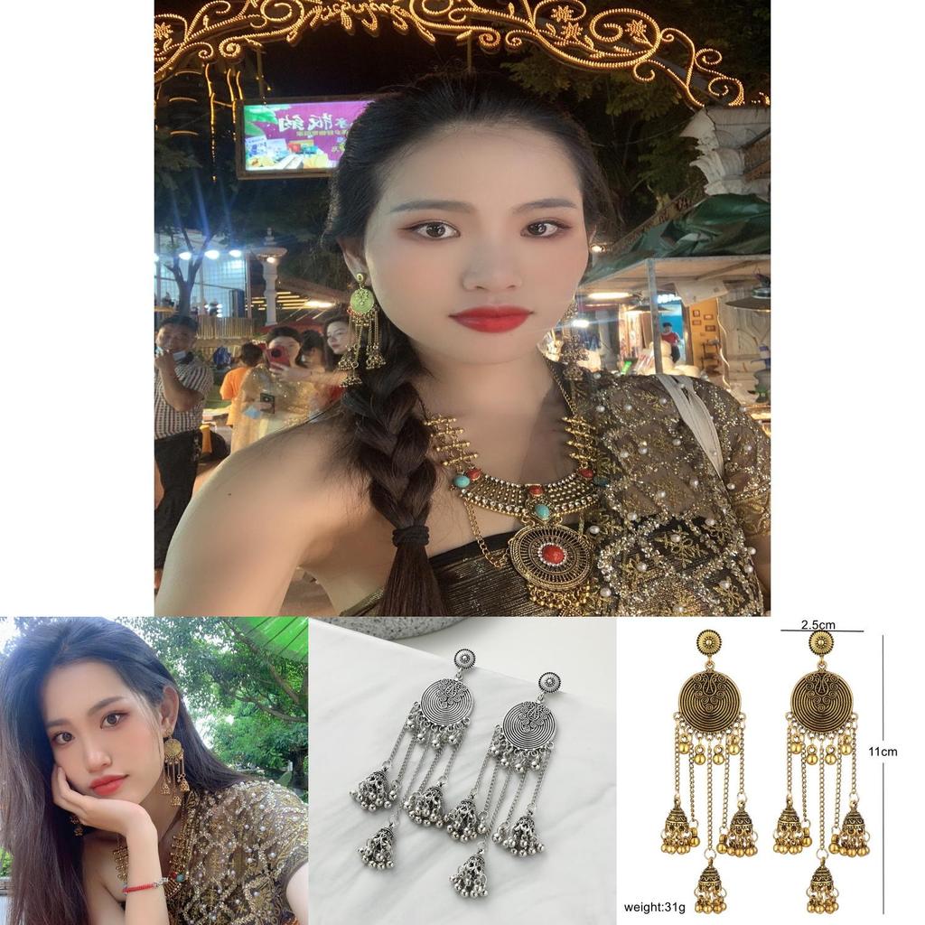 Boho Vintage Long Earrings With Alloy Flowers And Rhinestone Detailing For Women