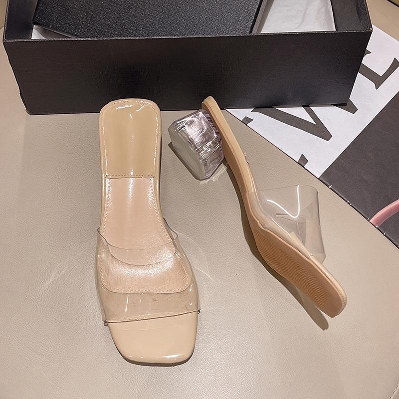 High Heels Fairy Sexy Crystal Thick Heel Transparent Cool Slippers Wear High Sense Niche Summer New