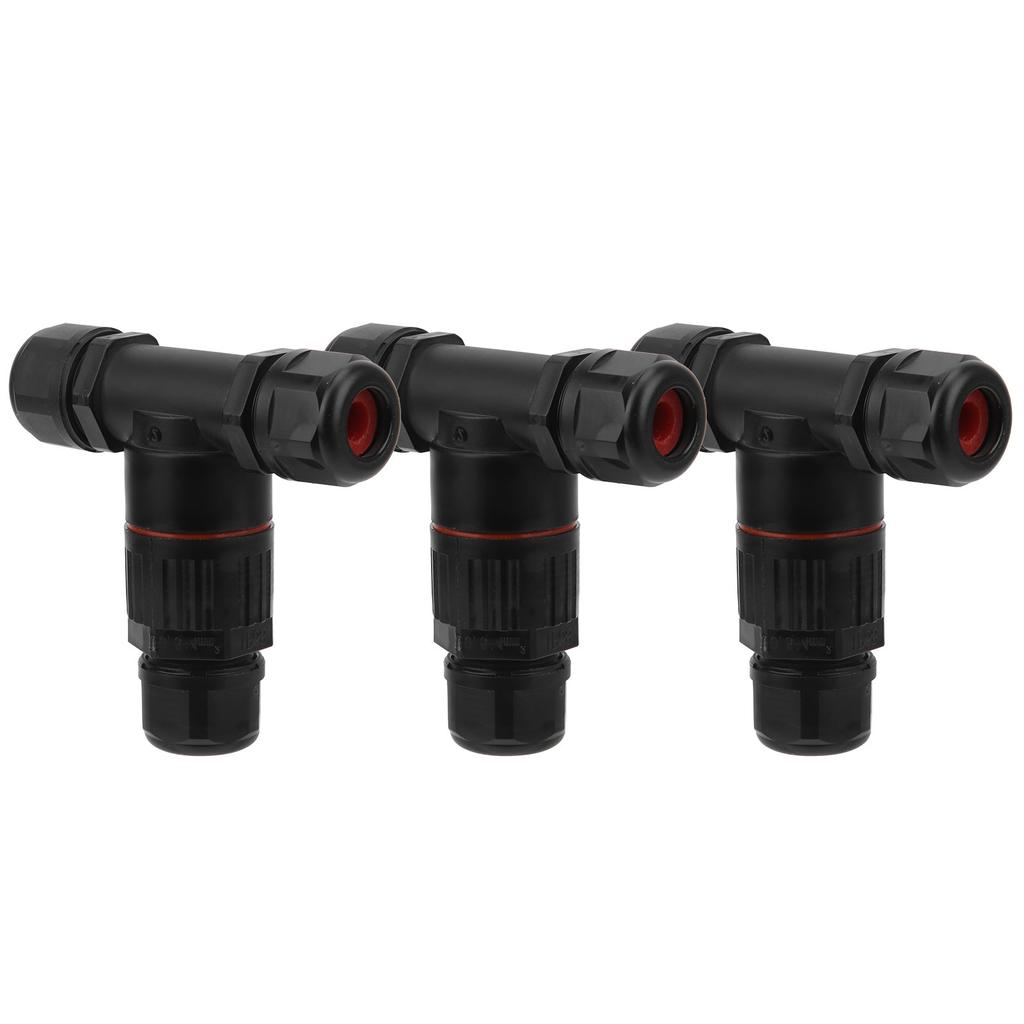 3Pcs IP68 Waterproof Connector Electrical Cable 3 Way T Shape Outdoor Industrial Accessories