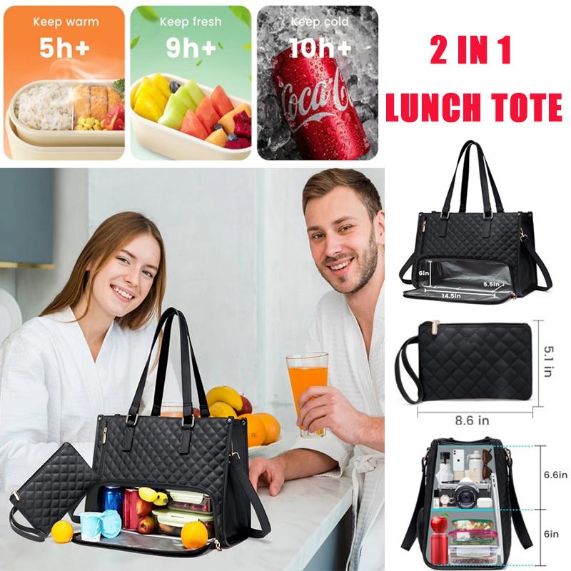 Women's 2-in-1 Insulated Lunch Bag Suitable for 15.6-inch Laptops Leak-proof Insulated Work Bag Waterproof Picnic Cooler Bag