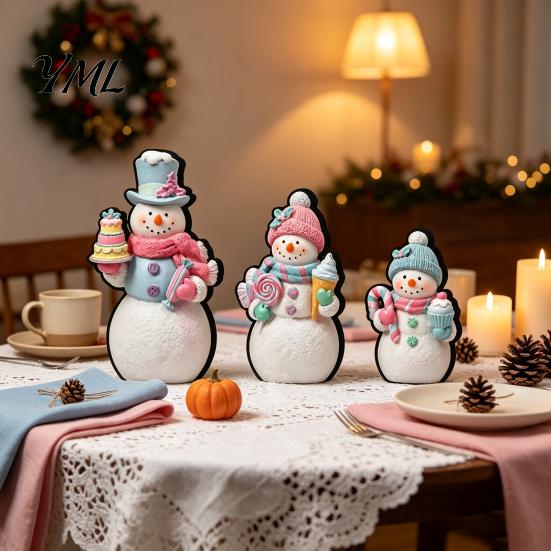 Reusable Holiday Table Settings 3Pcs Christmas Wooden Tabletop Decor, Cute Snowman Gingerbread Man Figurines, Ornaments Centerpiece, Rustic for Mantel