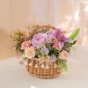 Floral Pastoral Wood Art: Straw, Willow, Rattan Weaving with Artificial Flowers and Basket Ornaments for Home and Living Room Décor