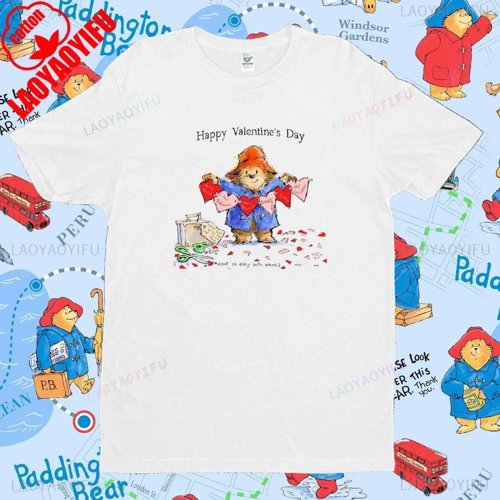 Paddington Bear in London Couple Tshirts Unisex Cotton Tee Summer Funny Cartoon Harajuku Print Loose Short Sleeve Unisex Women
