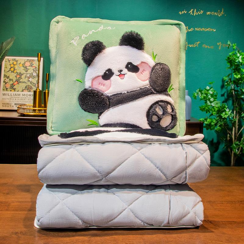 

Giant Panda Air Conditioner Quilt Foldable Dual-Purpose Throw Pillow Quilt Car Nap Two-In-One Small Quilt Office Cushion throw pillow 38cm, quilt 1.5 * 1m