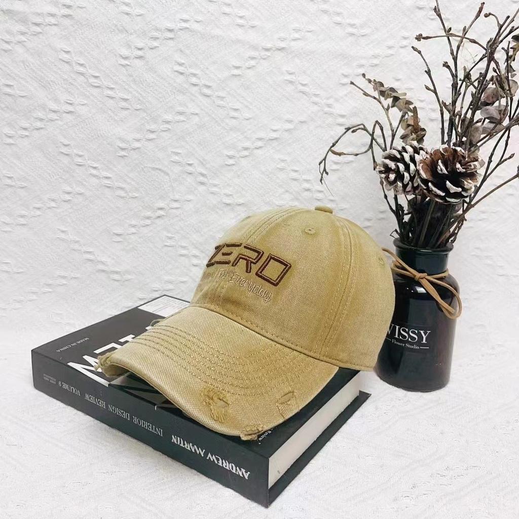 Ripped Old Hard Top Baseball Hat Trendy Personality Deepening Hat Top Retro Curved Brim Baseball Cap Casual and Versatile Trendy
