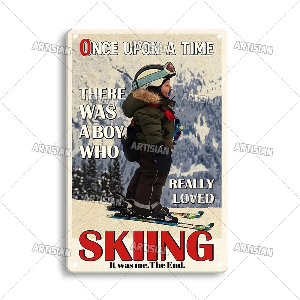 Artisian Skiing Snowboarding Metal Poster Sledding Tin Plaque Sport Decorative Plate Wall Decor Garage Bar Pub Club Hotel Cafe
